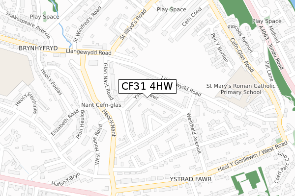 CF31 4HW map - large scale - OS Open Zoomstack (Ordnance Survey)