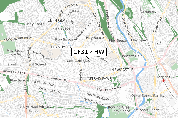 CF31 4HW map - small scale - OS Open Zoomstack (Ordnance Survey)