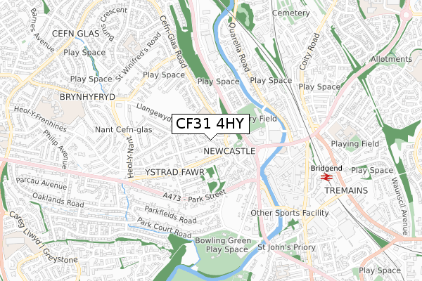 CF31 4HY map - small scale - OS Open Zoomstack (Ordnance Survey)