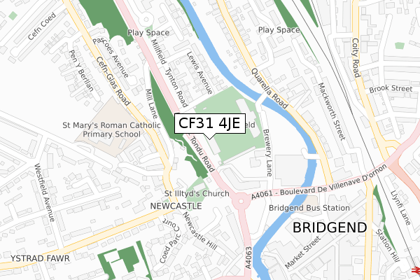 CF31 4JE map - large scale - OS Open Zoomstack (Ordnance Survey)