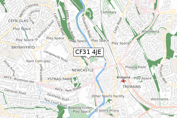 CF31 4JE map - small scale - OS Open Zoomstack (Ordnance Survey)