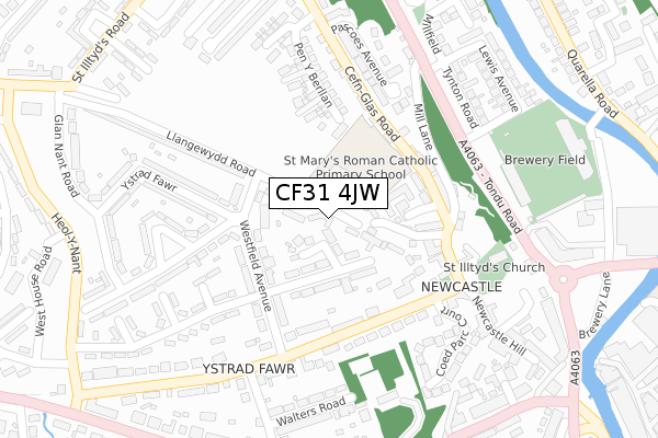 CF31 4JW map - large scale - OS Open Zoomstack (Ordnance Survey)