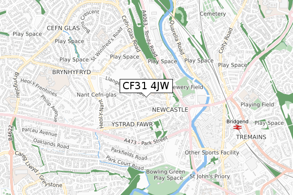 CF31 4JW map - small scale - OS Open Zoomstack (Ordnance Survey)