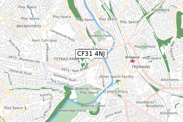 CF31 4NJ map - small scale - OS Open Zoomstack (Ordnance Survey)