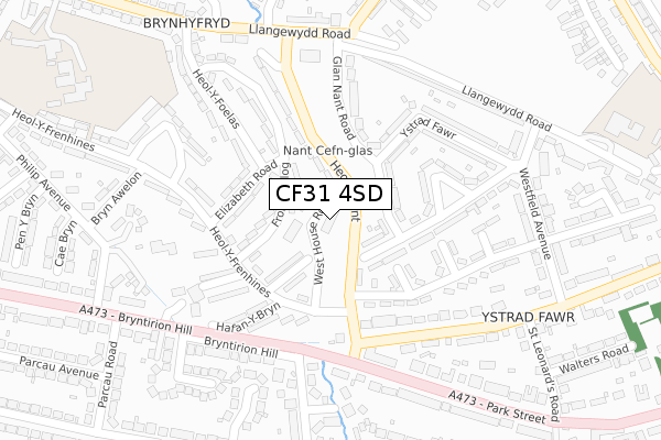 CF31 4SD map - large scale - OS Open Zoomstack (Ordnance Survey)