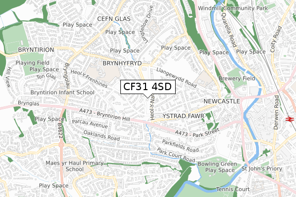 CF31 4SD map - small scale - OS Open Zoomstack (Ordnance Survey)