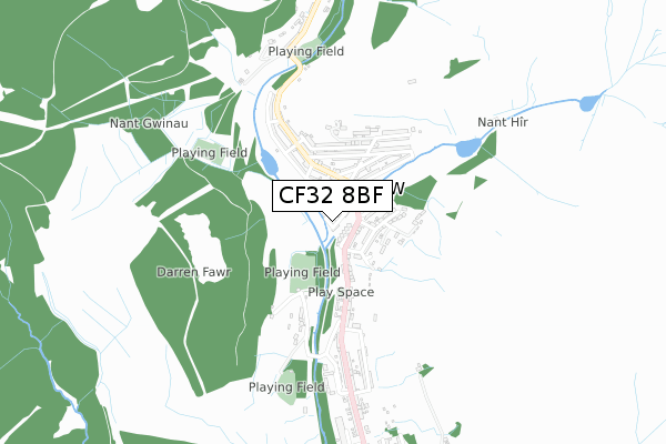 CF32 8BF map - small scale - OS Open Zoomstack (Ordnance Survey)