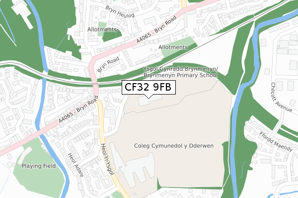 CF32 9FB map - large scale - OS Open Zoomstack (Ordnance Survey)