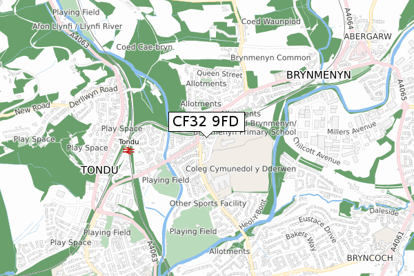 CF32 9FD map - small scale - OS Open Zoomstack (Ordnance Survey)