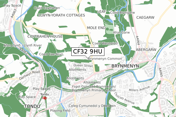 CF32 9HU map - small scale - OS Open Zoomstack (Ordnance Survey)