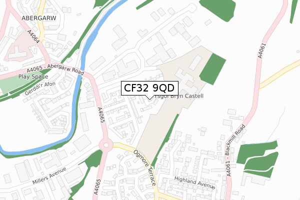 CF32 9QD map - large scale - OS Open Zoomstack (Ordnance Survey)