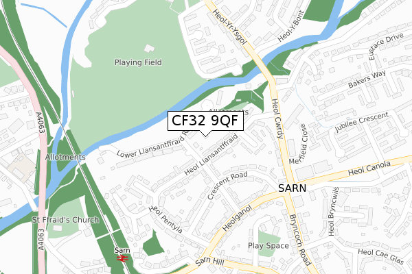 CF32 9QF map - large scale - OS Open Zoomstack (Ordnance Survey)