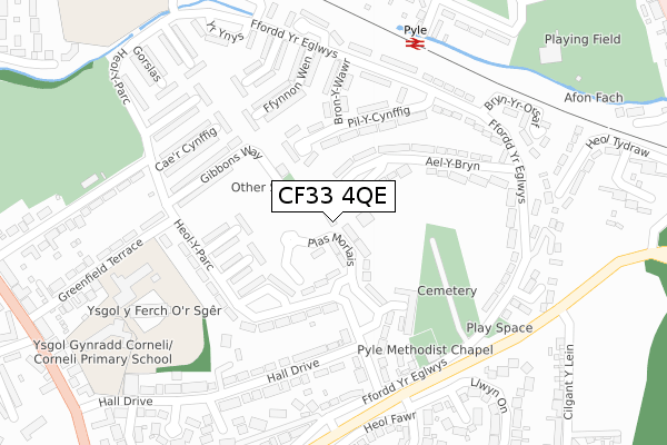 CF33 4QE map - large scale - OS Open Zoomstack (Ordnance Survey)