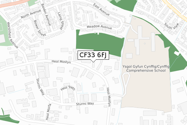 CF33 6FJ map - large scale - OS Open Zoomstack (Ordnance Survey)