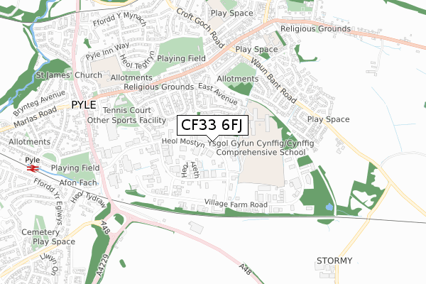 CF33 6FJ map - small scale - OS Open Zoomstack (Ordnance Survey)