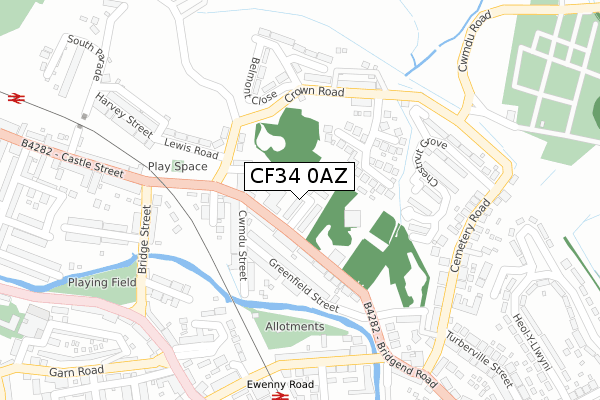 CF34 0AZ map - large scale - OS Open Zoomstack (Ordnance Survey)