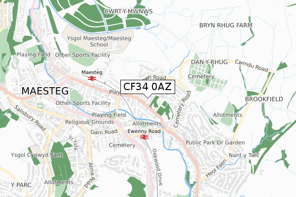 CF34 0AZ map - small scale - OS Open Zoomstack (Ordnance Survey)