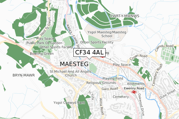 CF34 4AL map - small scale - OS Open Zoomstack (Ordnance Survey)