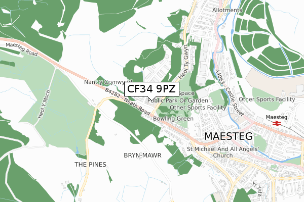 CF34 9PZ map - small scale - OS Open Zoomstack (Ordnance Survey)