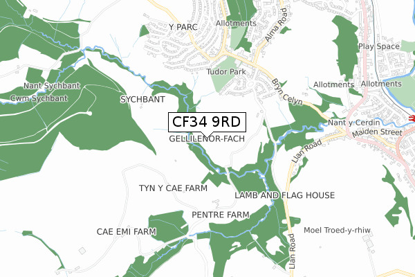 CF34 9RD map - small scale - OS Open Zoomstack (Ordnance Survey)