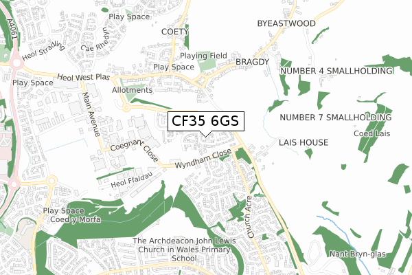 CF35 6GS map - small scale - OS Open Zoomstack (Ordnance Survey)