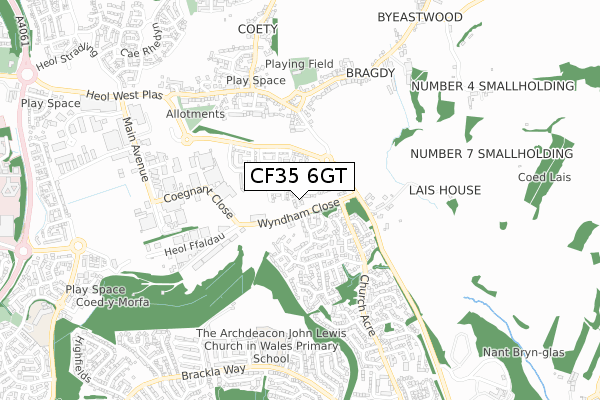 CF35 6GT map - small scale - OS Open Zoomstack (Ordnance Survey)