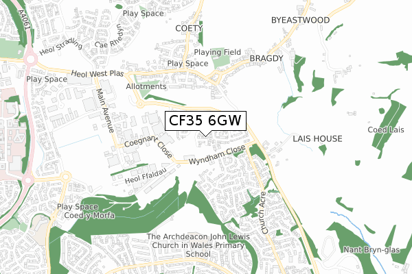 CF35 6GW map - small scale - OS Open Zoomstack (Ordnance Survey)