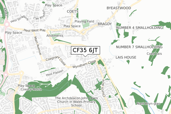 CF35 6JT map - small scale - OS Open Zoomstack (Ordnance Survey)