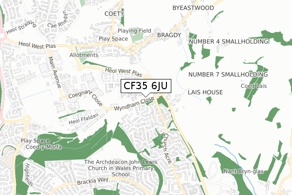 CF35 6JU map - small scale - OS Open Zoomstack (Ordnance Survey)