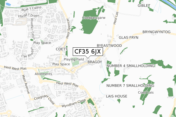 CF35 6JX map - small scale - OS Open Zoomstack (Ordnance Survey)