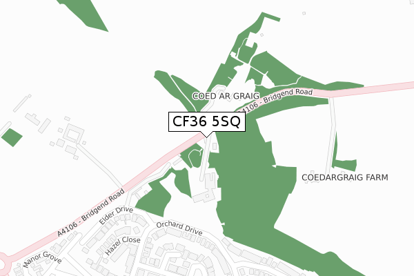 CF36 5SQ map - large scale - OS Open Zoomstack (Ordnance Survey)