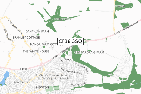 CF36 5SQ map - small scale - OS Open Zoomstack (Ordnance Survey)