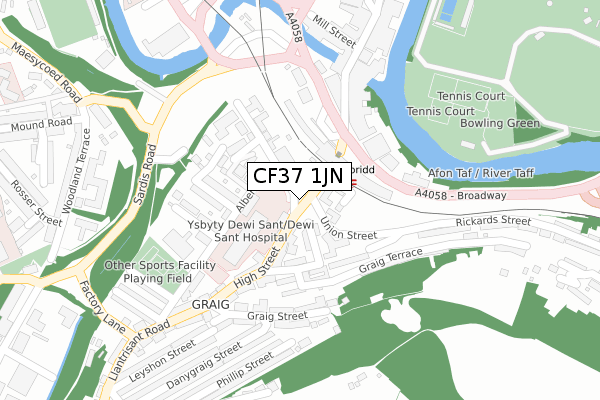 CF37 1JN map - large scale - OS Open Zoomstack (Ordnance Survey)