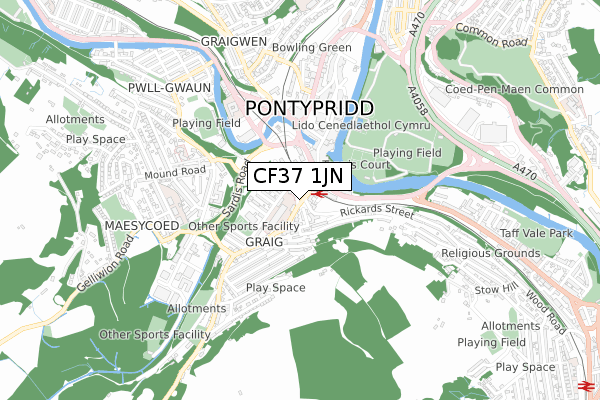 CF37 1JN map - small scale - OS Open Zoomstack (Ordnance Survey)