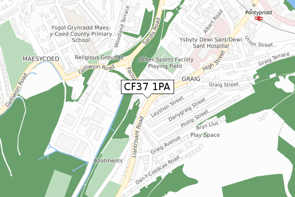 CF37 1PA map - large scale - OS Open Zoomstack (Ordnance Survey)