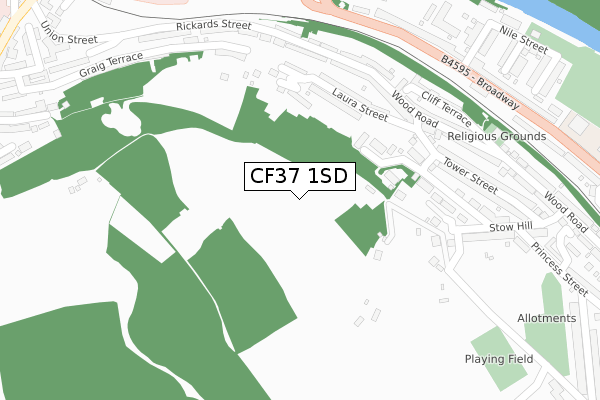 CF37 1SD map - large scale - OS Open Zoomstack (Ordnance Survey)