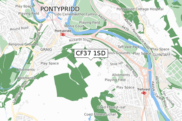 CF37 1SD map - small scale - OS Open Zoomstack (Ordnance Survey)