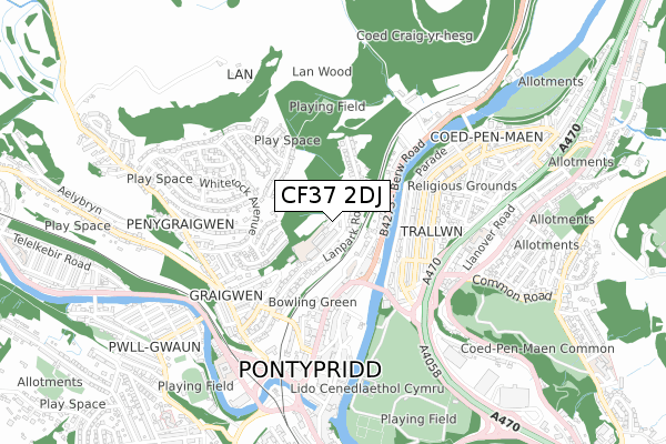 CF37 2DJ map - small scale - OS Open Zoomstack (Ordnance Survey)