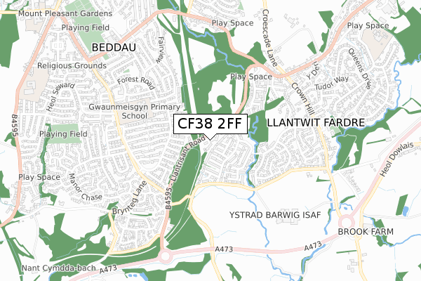 CF38 2FF map - small scale - OS Open Zoomstack (Ordnance Survey)