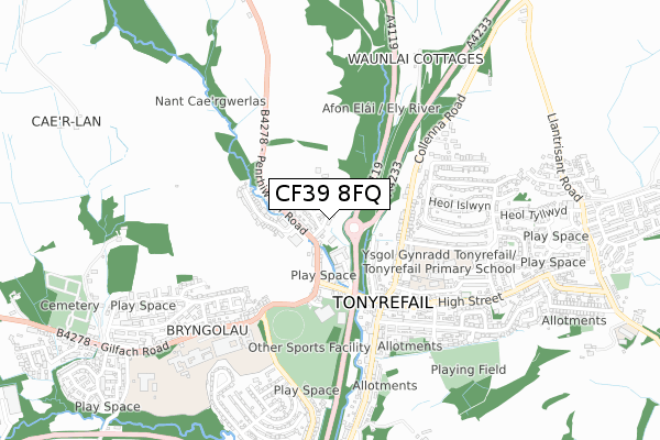 CF39 8FQ map - small scale - OS Open Zoomstack (Ordnance Survey)