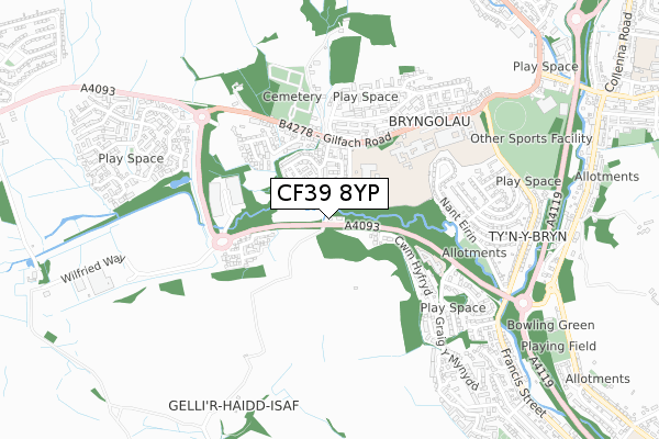 CF39 8YP map - small scale - OS Open Zoomstack (Ordnance Survey)