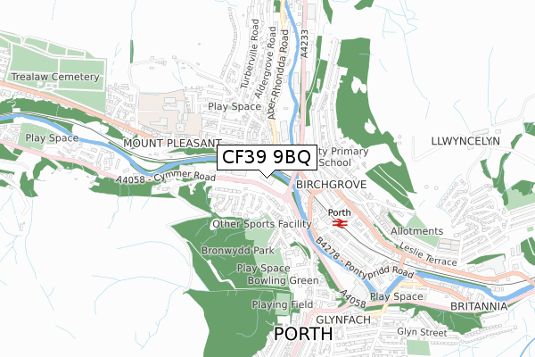 CF39 9BQ map - small scale - OS Open Zoomstack (Ordnance Survey)