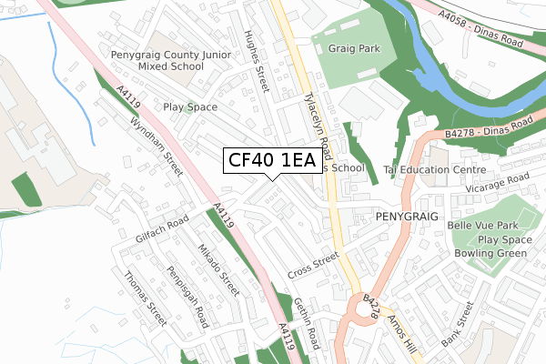 CF40 1EA map - large scale - OS Open Zoomstack (Ordnance Survey)