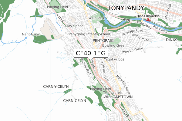 CF40 1EG map - small scale - OS Open Zoomstack (Ordnance Survey)