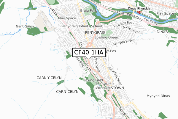 CF40 1HA map - small scale - OS Open Zoomstack (Ordnance Survey)