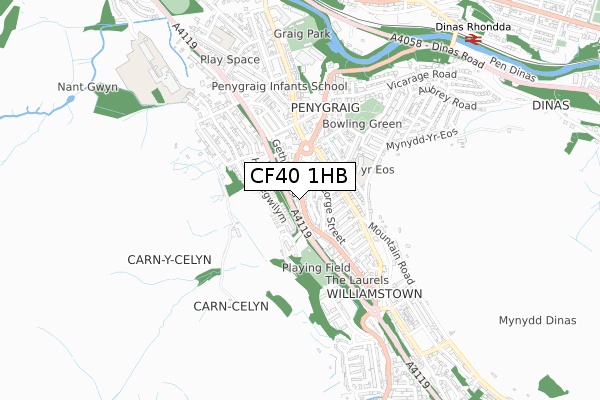 CF40 1HB map - small scale - OS Open Zoomstack (Ordnance Survey)