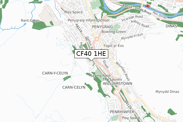 CF40 1HE map - small scale - OS Open Zoomstack (Ordnance Survey)