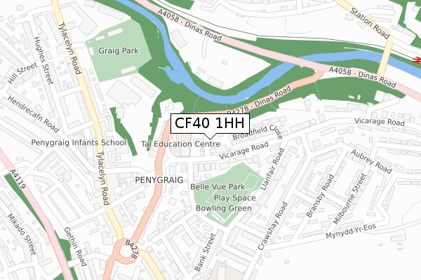 CF40 1HH map - large scale - OS Open Zoomstack (Ordnance Survey)