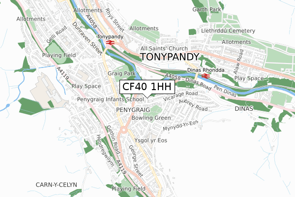 CF40 1HH map - small scale - OS Open Zoomstack (Ordnance Survey)