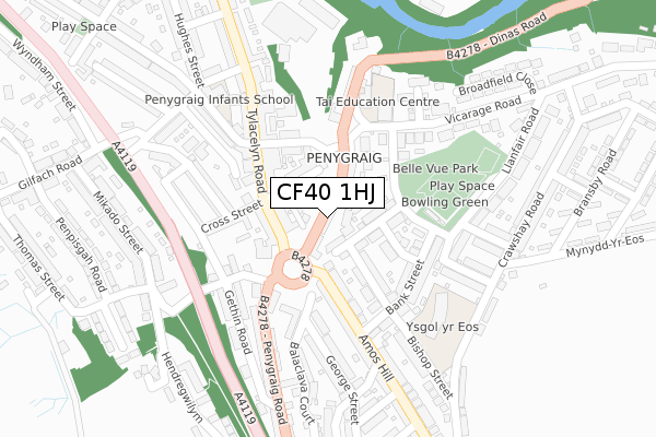 CF40 1HJ map - large scale - OS Open Zoomstack (Ordnance Survey)